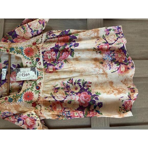 NWT Vintage Goa Square Neck Embroidered Floral Boho Top in Mango Women size Med​ - Picture 3 of 13